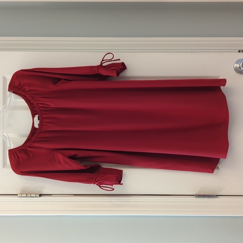 LOFT Dress Tie Cuff Off The Shoulder Red Size Small - Picture 3 of 7